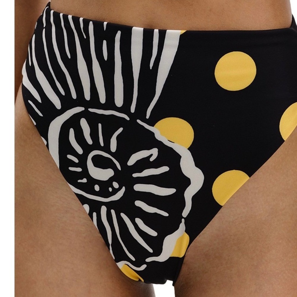 Cala de la Cruz Lulu Bikini Bottom Black Yellow Polka Dot Shell 25C223 Size M